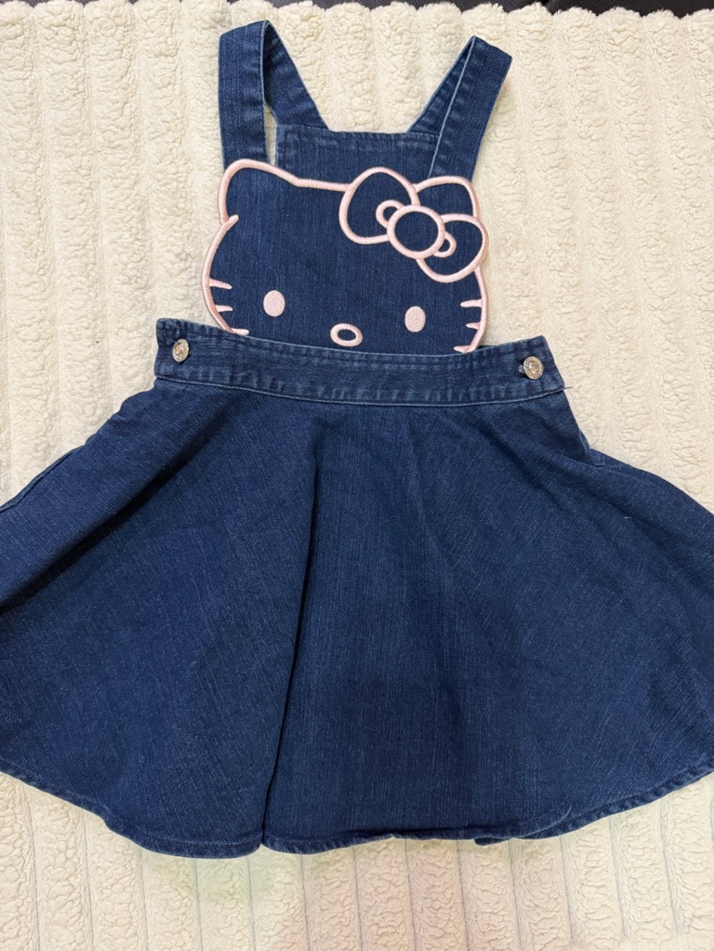 Hello Kitty Navy Denim Skirt Overalls with Pink Trim